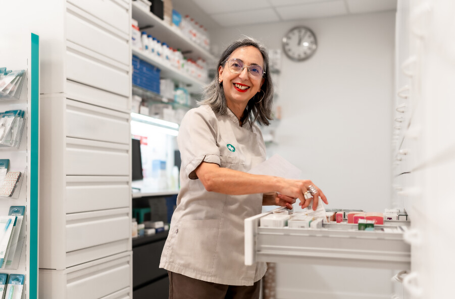 Female veterinarian in pharmacy